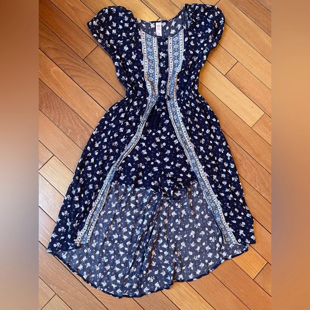 Justice Girls Navy Floral Romper Dress Size 12